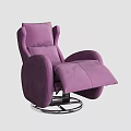 Comfortable Purple Upholstered Recliner Chair with Armrests Footrest and Round Metal Base