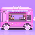 Pink Mobile Tea Break Area With Coffee Machine Cups And Music Note Decorations