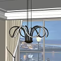 Abstract Shaped Pendant Light with Curved Lines Hanging by Window Overlooking Night View 3d model