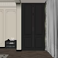 Elegant Modern Bedroom Interior With Dark Gray Double Door Wardrobe And Wooden Nightstand