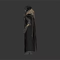Fantasy Warrior Character In Black Robe With Golden Decorations And Spiked Helmet