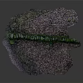 Natural Stone Wall With Green Moss And Wooden Ground Covered In Fallen Leaves