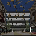 Modern Shopping Mall Interior With Multi Level Design And Hanging Decorative Elements 3d model