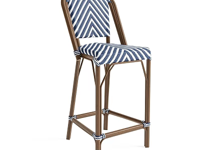 Stylish Bar Stool With Blue White Chevron Pattern Backrest Seat And Brown Frame 3d model