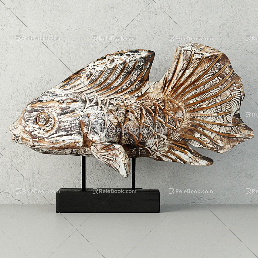 Hand Carved Driftwood Fish On Stand Floating Wood Fish Stand Fish Carving Carving Fish Jewelry 3d model