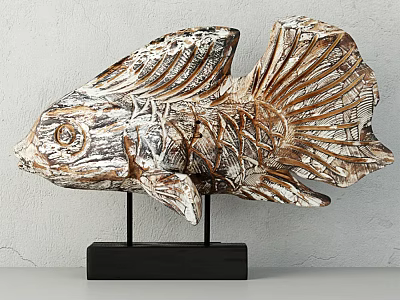 Hand Carved Driftwood Fish On Stand Floating Wood Fish Stand Fish Carving Fish Jewelry 3d model