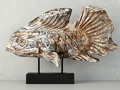 Hand Carved Driftwood Fish On Stand Floating Wood Fish Stand Fish Carving Fish Jewelry 3d model