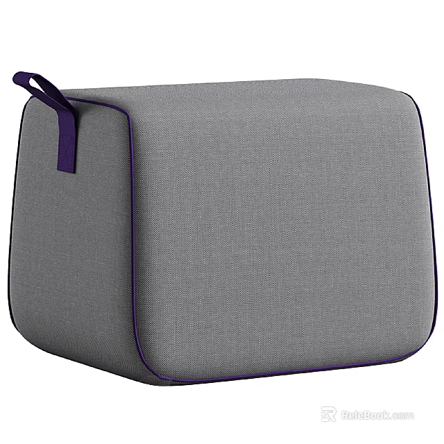Gray Fabric Sofa Stool With Purple Trim And Purple Handle For Home Decor 3d model 