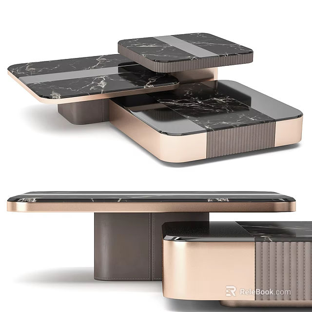 Modern Stylish Coffee Table With Marble Surface And Gold Layered Frame Design 3d model 
