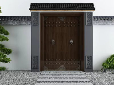 New Chinese Style Gate Courtyard Gate Landscape 3d model