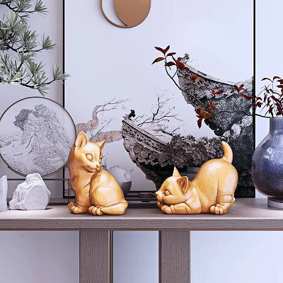 Modern Ornaments Combination Playful Pet Cat Ornaments Combination 3d model