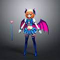 Anime Character With Orange Hair Horns Purple Wings Blue Outfit And Heart Shaped Magic Wand