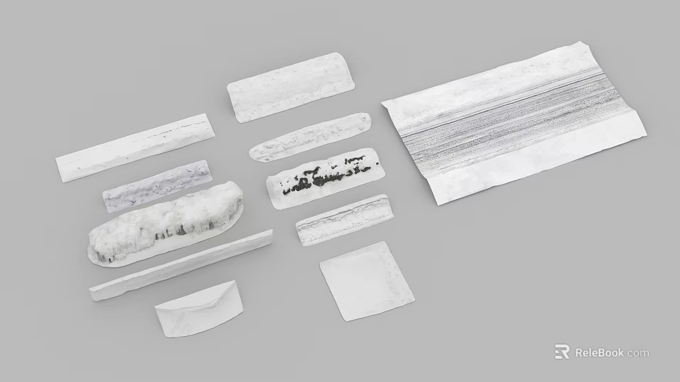 Other White Paper Items With Various Shapes Including Strips Envelopes And Sheets 3d model