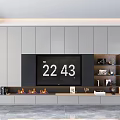 Modern Light Gray TV Wall Cabinet With Storage Shelves And Decorative Display Items