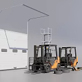Industrial Equipment Featuring Forklifts Tires And Metal Shelves In Warehouse Setting