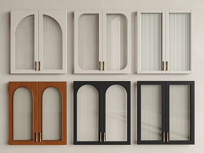 Stylish Cabinet Doors With Arched Rectangular Shapes Vertical Ribbed Glass And Colors 3d model