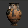 Ancient Greek Amphora With Black Figure Decoration Orange Base And Two Handles