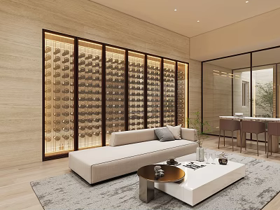 Modern Living Space With Integrated Wine Cellar And Lounge Area 3d model