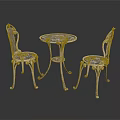 Architectural Classic Silver Round Table And Two Chairs With Elegant Carved Decorations 3d model