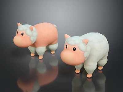 Cute Sheep Stuffed Toys In Pink And White With Round Bodies And Small Ears 3d model