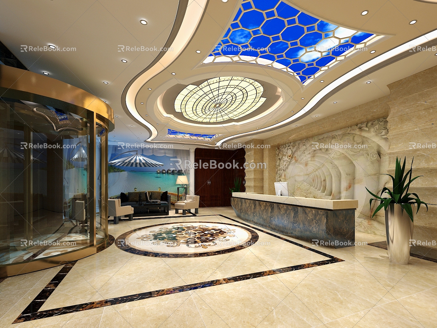 European-style simple reception hall revolving door 3d model