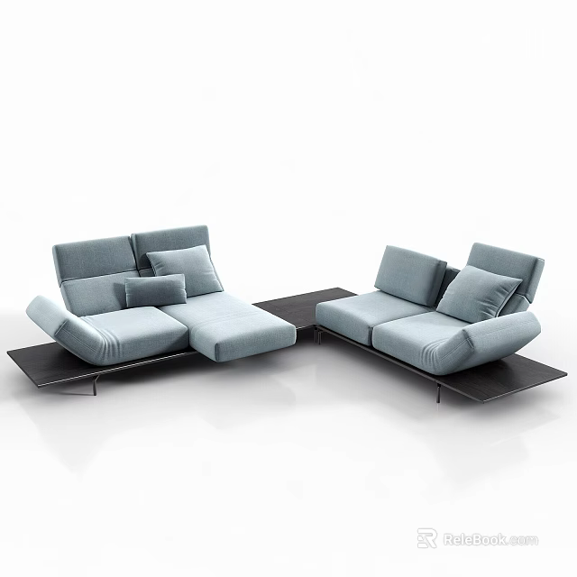 Modern Light Blue Sectional Sofa With Modular Design Black Base And Cushions 3d model