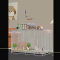 Cozy Indoor White Pet Cage with Small Dog Resting on Top and Pet Food Packages