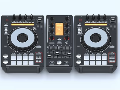Professional Commercial DJ Equipment With Dual Turntables And Central Mixer 3d model