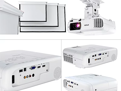 Projection Monitoring Equipment With White Projector And Projection Screen Interface Design 3d model