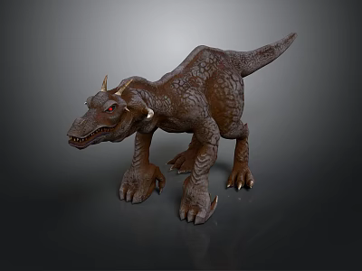 Realistic Horned Dinosaur Figure With Brown Scaly Skin And Red Eyes 3d model