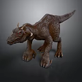 Realistic Horned Dinosaur Figure With Brown Scaly Skin And Red Eyes