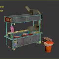 Mobile Malatang Street Food Cart With Cooking Equipment Ingredients And Red Signboard