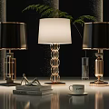Modern Table Lamps With White Black Shades Golden Ring Base And Decorative Elements 3d model