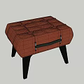 Modern Red Leather Tufted Stool With Black Metal Handle And Black Legs