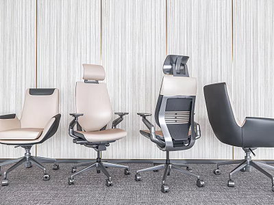 Multiple Modern Office Chairs With Different Colors Adjustable Headrest And Swivel Wheels 3d model