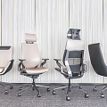 Multiple Modern Office Chairs With Different Colors Adjustable Headrest And Swivel Wheels