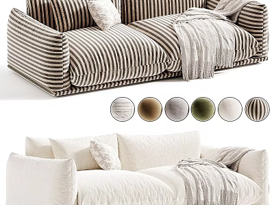 Two Seater Sofa Stripe and White Designs with Throw Pillows Blanket Multiple Color Options 3d model