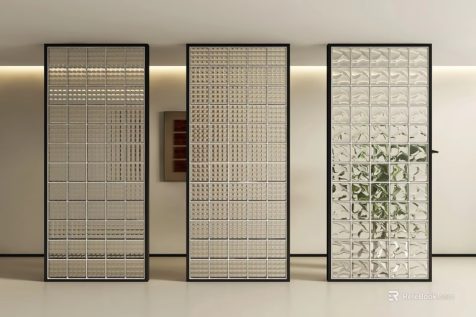 Decorative Glass Room Dividers With Geometric Patterns For Modern Interior Design 3d model
