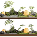 Mini Garden Decor With Fern Plants Decorative Stones Round Lights Gravel And Wooden Tray