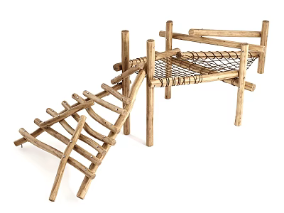 Outdoor Wooden Kids Climbing Frame With Ladder And Net Structure 3d model