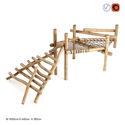 Outdoor Wooden Kids Climbing Frame With Ladder And Net Structure 3d model