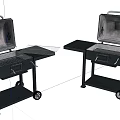 Portable Black Grills With Open Lids Foldable Side Tables And Rolling Wheels 3d model