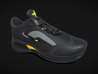 Black Sneakers With Yellow Accents Gray Panel Textured Upper And Cushioned Sole 3d model
