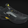 Black Sneakers With Yellow Accents Gray Panel Textured Upper And Cushioned Sole