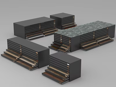 Modern Display Shelves With Black Frame Wooden Layers And Marble Top 3d model