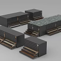 Modern Display Shelves With Black Frame Wooden Layers And Marble Top