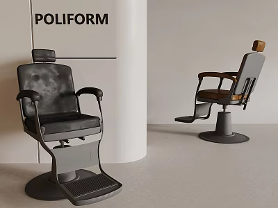 Modern POLIFORM Chair Design With Black Leather Wooden Armrests And Round Base 3d model