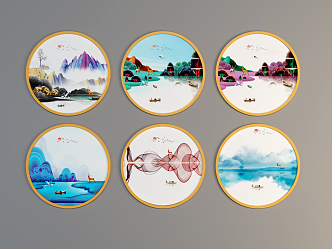 New Chinese Round Frame Painting Decorative Painting 3d model