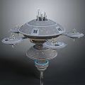 Futuristic Cosmic Space Station With Orbital Platforms And Central Tower Structure 3d model