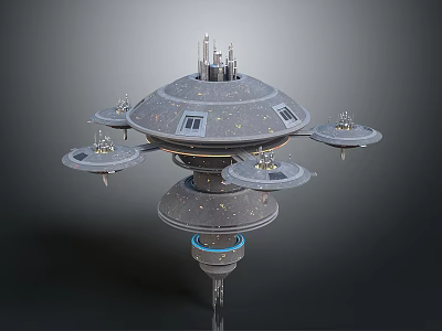Futuristic Cosmic Space Station With Orbital Platforms And Central Tower Structure 3d model